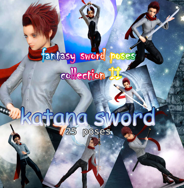 Fantasy Anime Poses II Katana Sword For G2 Render State