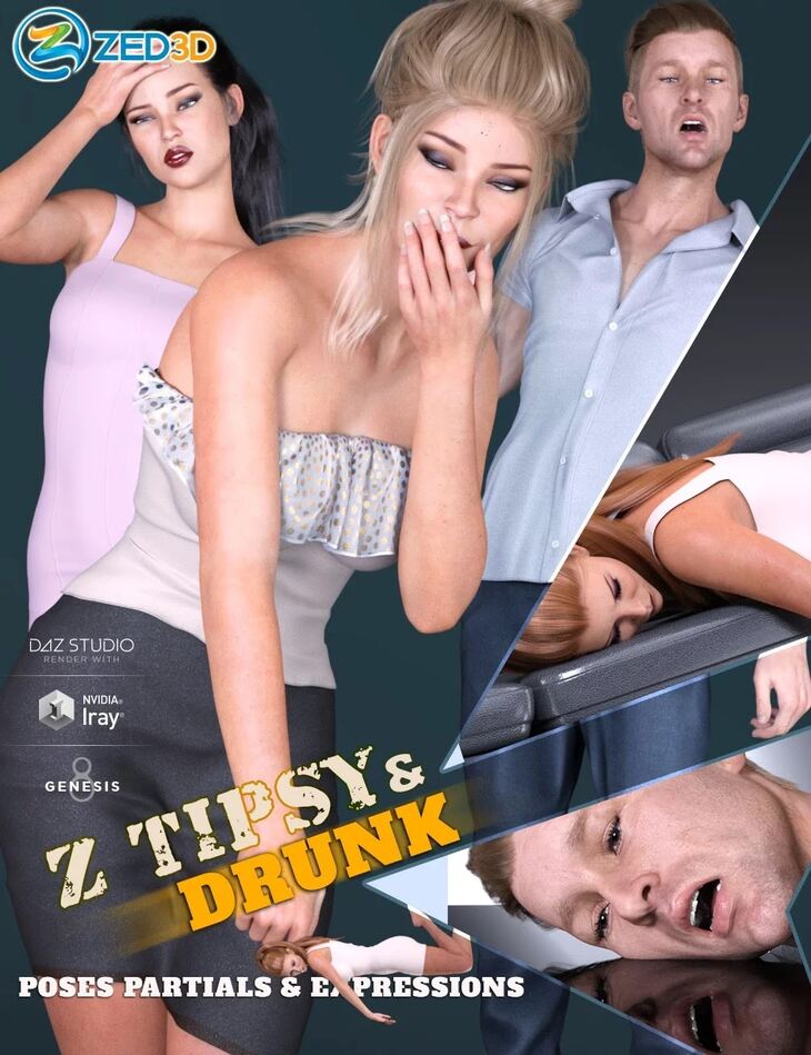 Z Tipsy and Drunk Poses and Expressions for Genesis 3 and 8 Z Tipsy and Drunk Poses and Expressions for Genesis 3 and 8