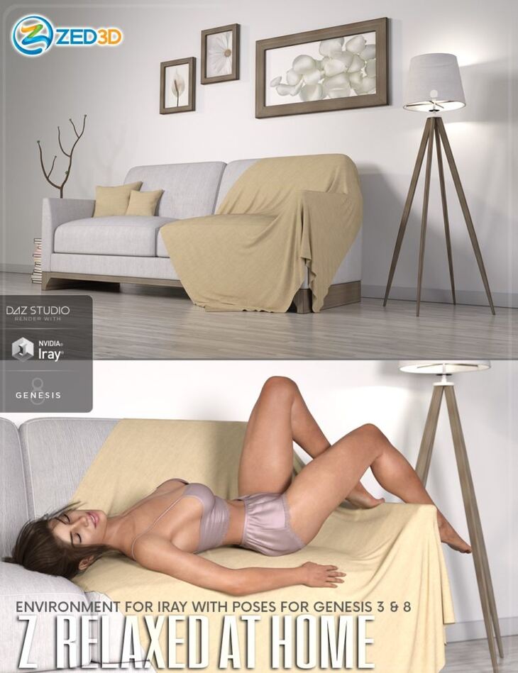 Z Relaxed at Home - Indoor Environment with Poses for Genesis 3 and 8 Z Relaxed at Home - Indoor Environment with Poses for Genesis 3 and 8