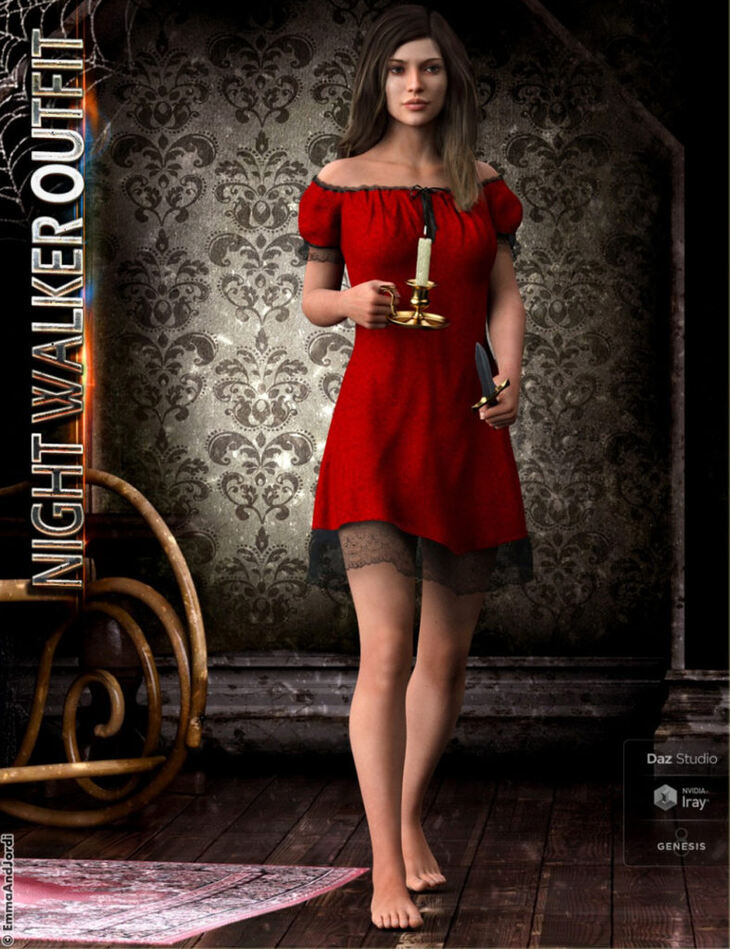 dForce Night Walker Outfit, Props and Poses For Genesis 8 Female(s)