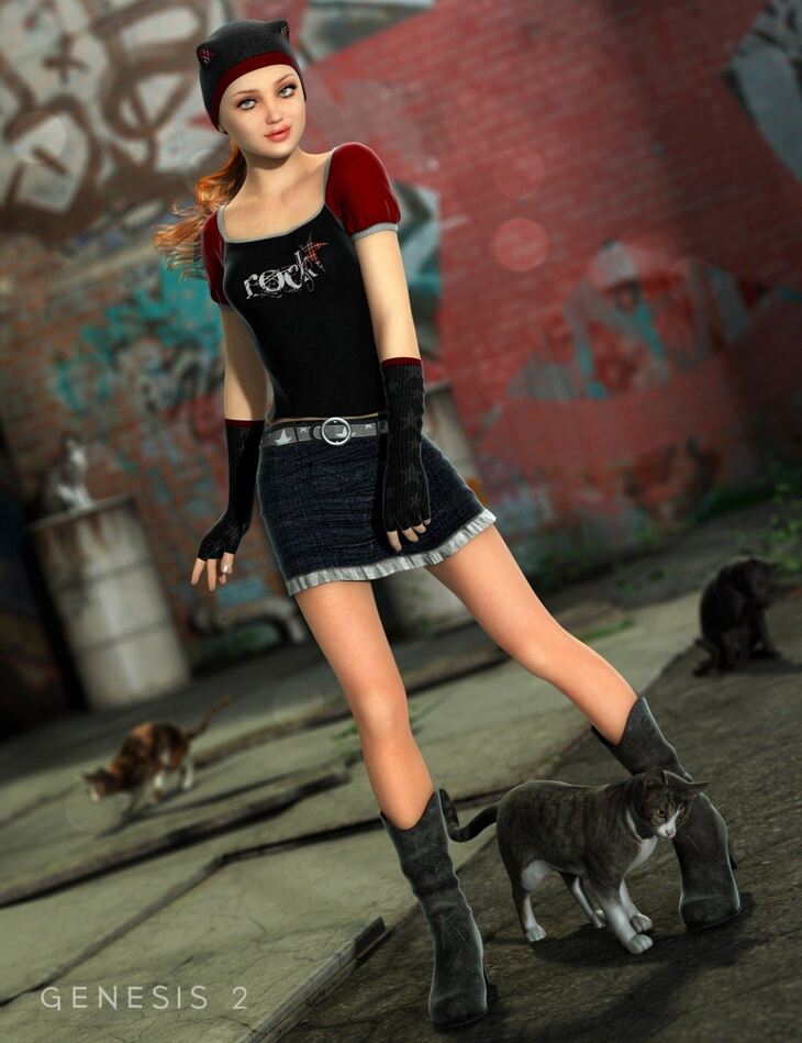 Purrfectly Playful Outfit for Genesis 2 Female(s) + Textures – Render-State