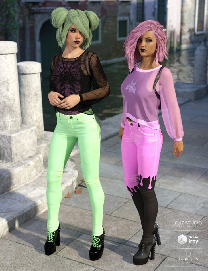 dForce Misty Pastel Goth Outfit Textures – Render-State